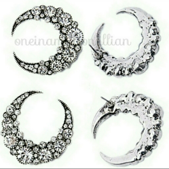 Large Crescent Moon Sparkling Fashion Earrings - Picture 4 of 6